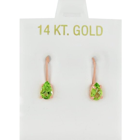 Genuine 1.28 Cts Peridots Dangling Earrings 14K Rose Gold